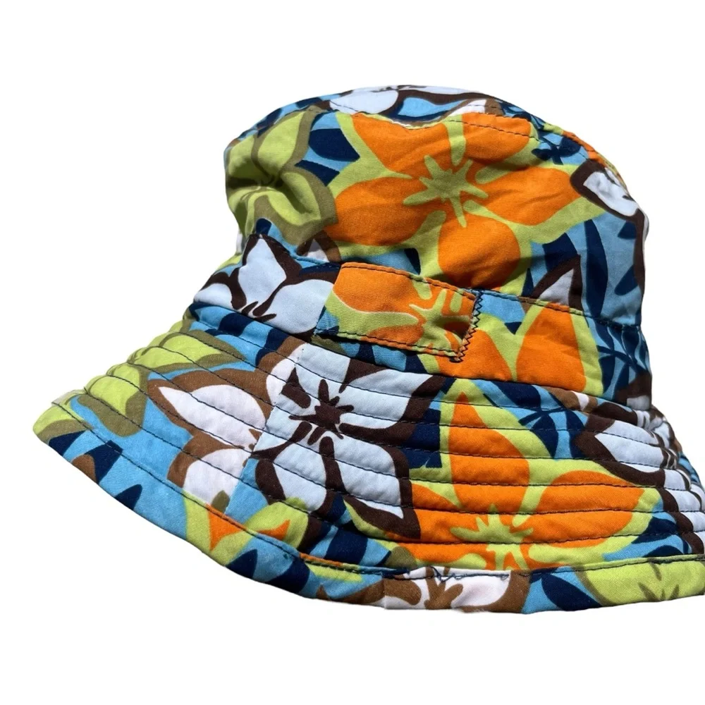 One Step Ahead Kid’s Medium Navy Blue, Tropical Flowers UV Protection Bucket Hat